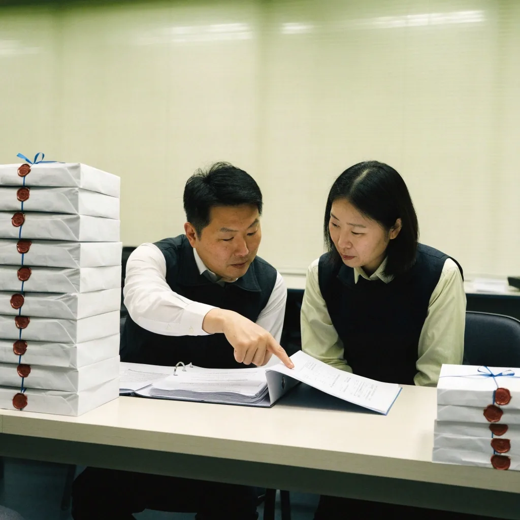 공공 조달 계약 요건을 검토하는 담당자들